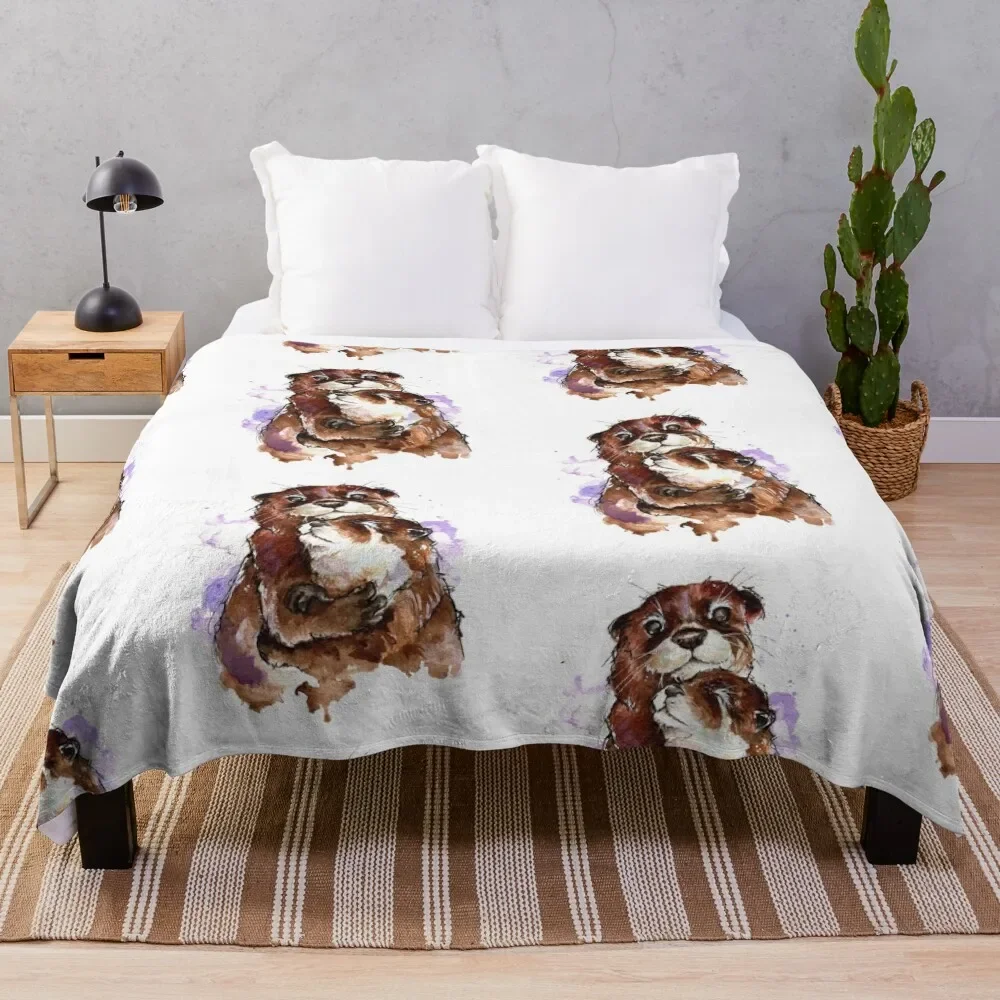 

Otters Watercolour Throw Blanket Beautifuls Flannel bed plaid Blankets