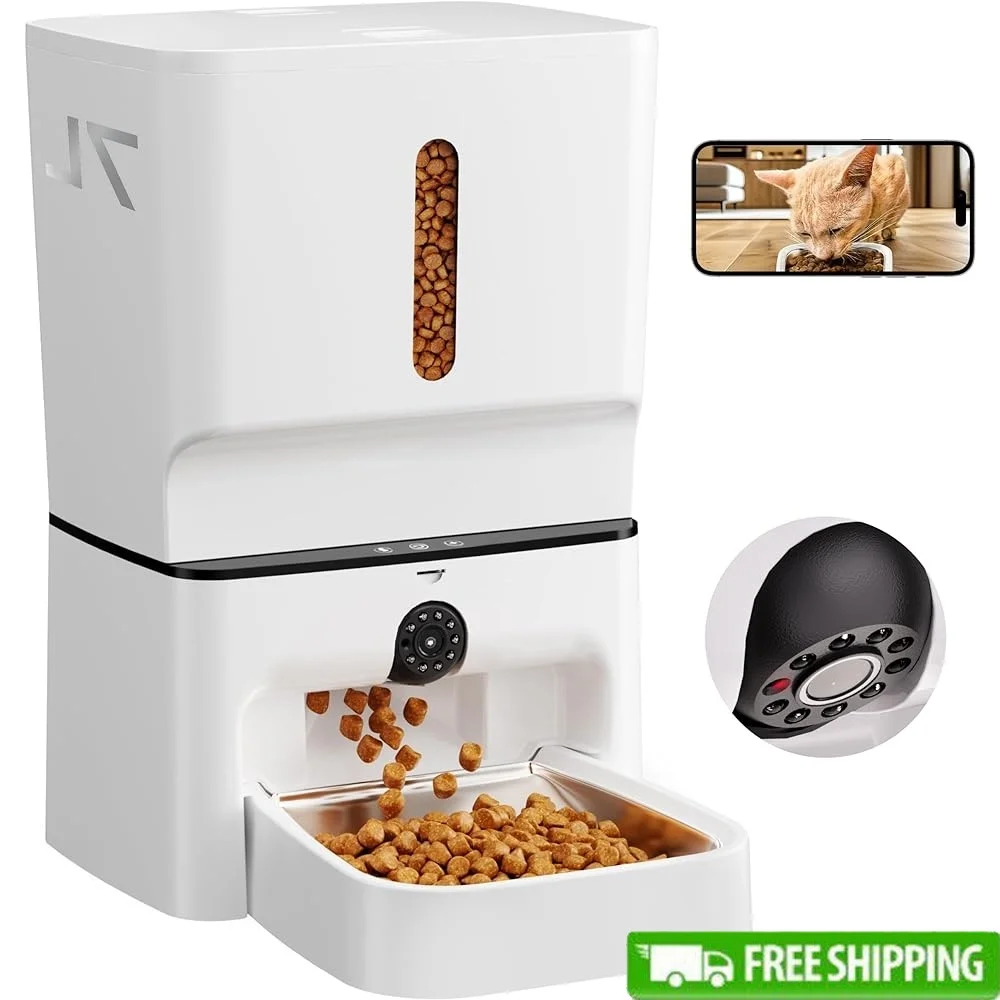 

Automatic Cat Feeder with Camera 1080P HD Night Vision Two Way Audio Smart App Control Timed Dog Cat Feeding Device