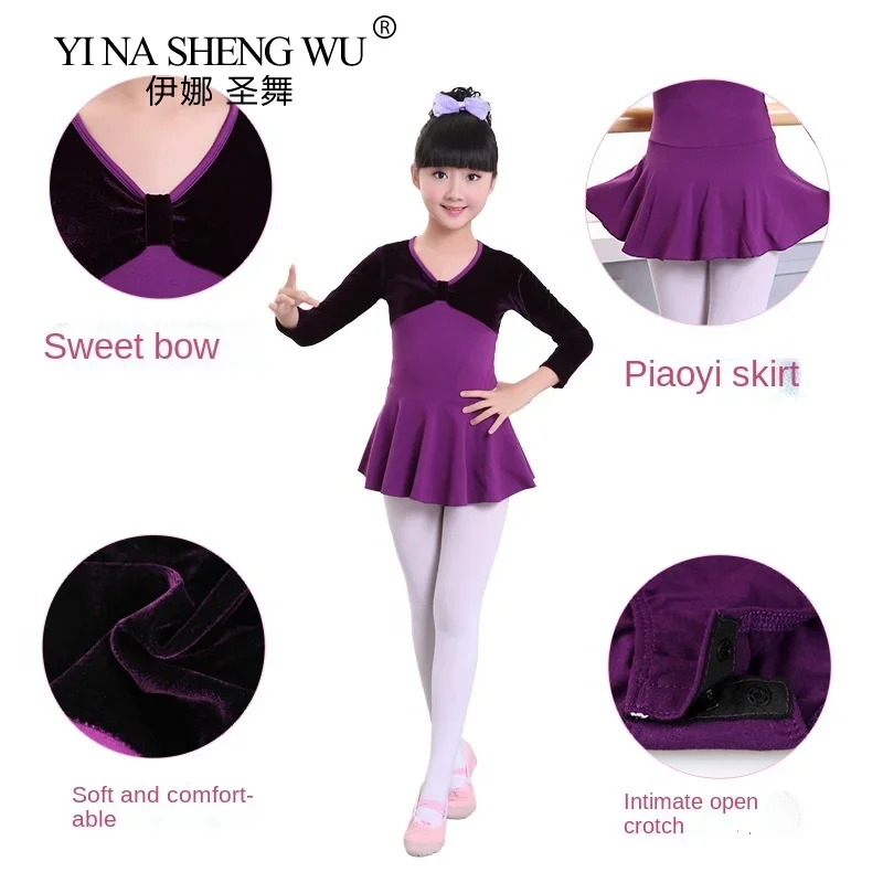 Robe de Ballet justaucorps de gymnastique pour filles enfants à manches longues vêtements de danse de Ballet robes violettes enfants justaucorps de danse à nœud papillon pour fille