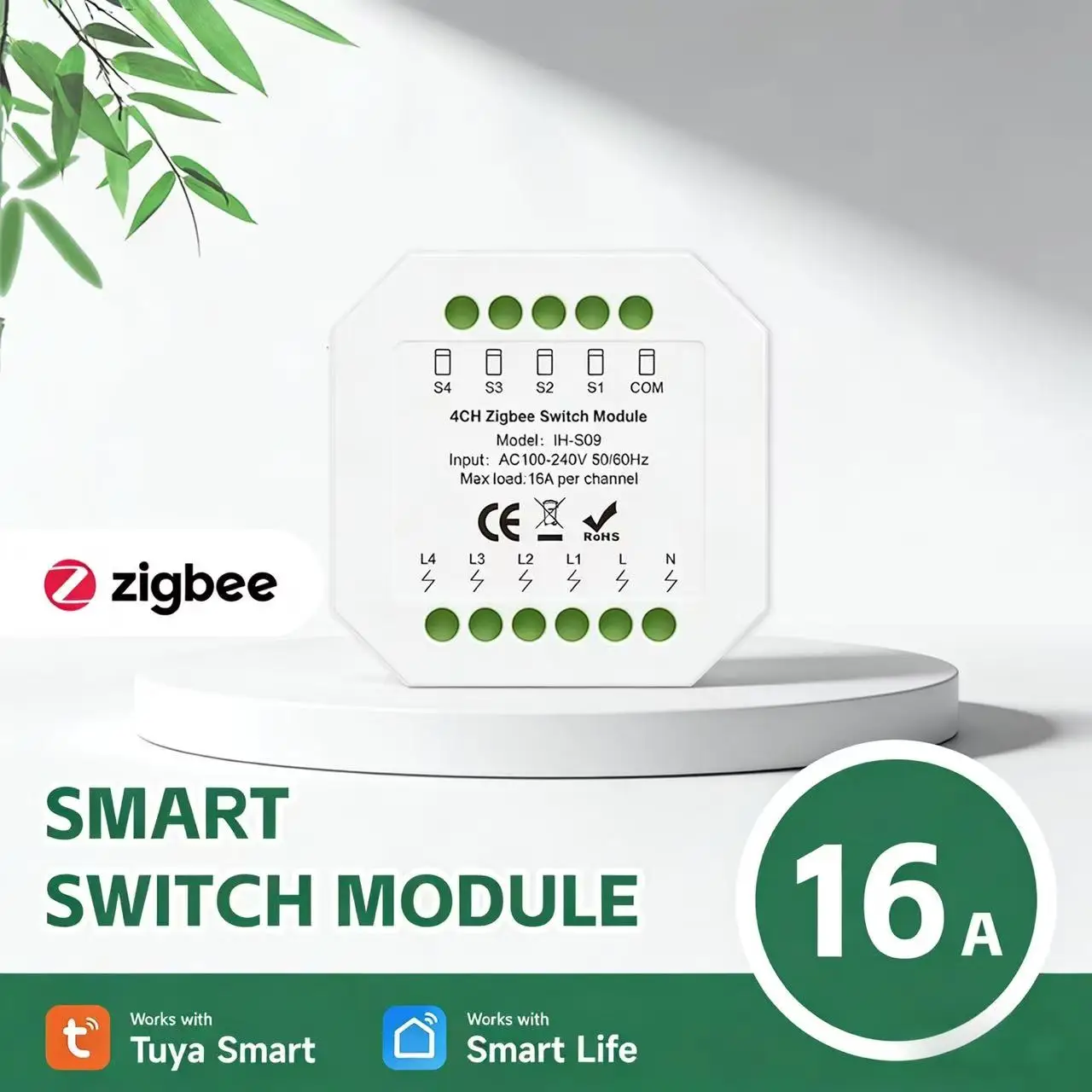 

Tuya 1-4 Channel Zigbee Smart Switch Module 16A IH-S09 AC100-240V 50/60Hz Tuya Or Smart Life Compatible Home Automation Switch