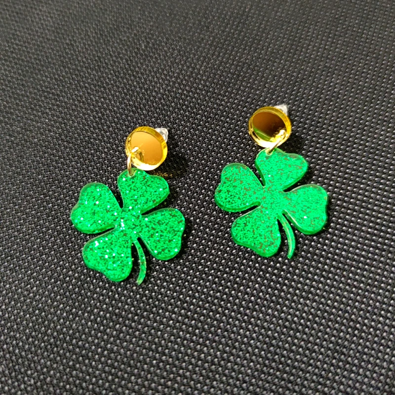 New Glitter Acrylic Cute Four-leaf Clover Drop Earrings for Women Trendy Jewelry Fashion Accessories