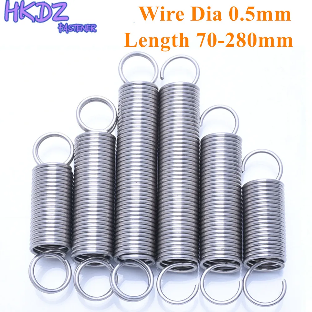 304 Stainless Steel Tensile Spring Dual Hook Small Tension Spring Wire Dia 0.5mm OD 3mm 4mm Length 70-280mm