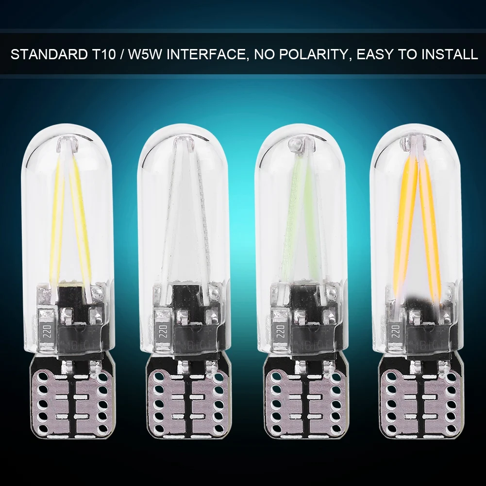 COB Filament LED 12V W5W T10 194 Glass COB Filament LED Car Interior Reading LED Bulb DRL Trunk Light