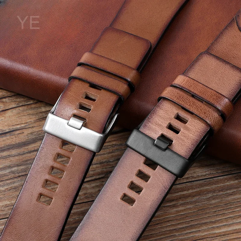 Correas de reloj de cuero de vaca genuino resistentes al desgaste para serie Retro diésel Dz4343 Dz4323 Dz7406 Dz7408 Dz4476 22 24 26mm