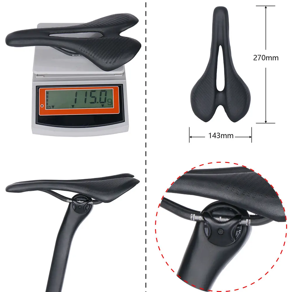 ELITAONE Carbon Saddle Road Bike MTB 270x143mm Super Light Leather 115g Bicycle Seat