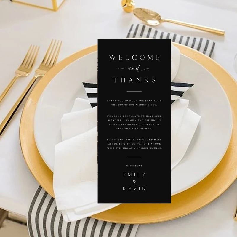 Personalized Thank You Seating Cards, Wedding Table Setting Thank You Cards, Black Black Thank You Card with Name Greeting Cards