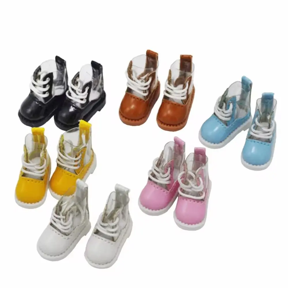 Lace-up Transparent Doll Boots PU Leather Fashion 1/12 Bjd Doll Shoes Lovely Cartoon Ob11 Rain Boots Kids Gifts