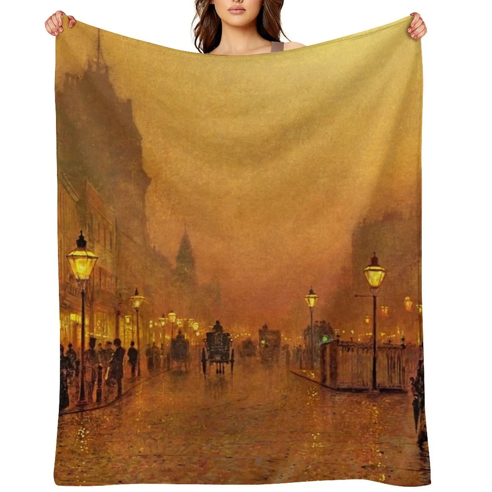 John Atkinson Grimshaw - A Street at Night Throw Blanket Quilt Bed Fashionable heavy to sleep christmas gifts Blankets