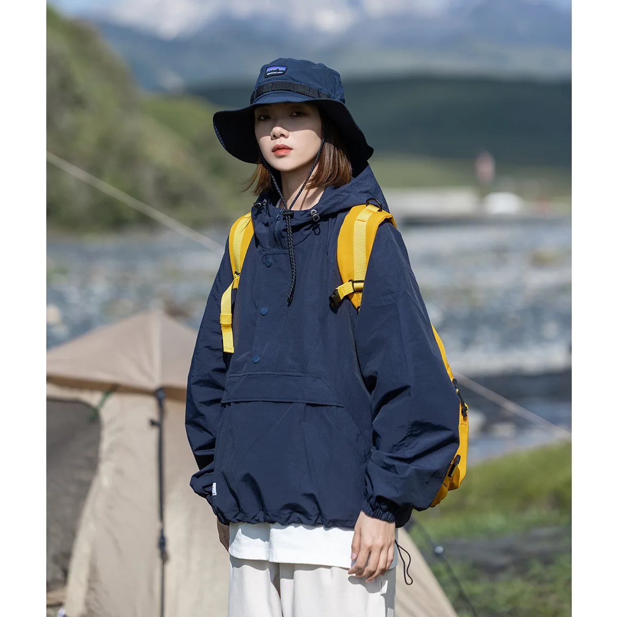 

Outdoor Mountain Valley24FW Fce Lined Hooded Jaet ex Street Sle Loose Fit Long Sve Color Zip up Coat
