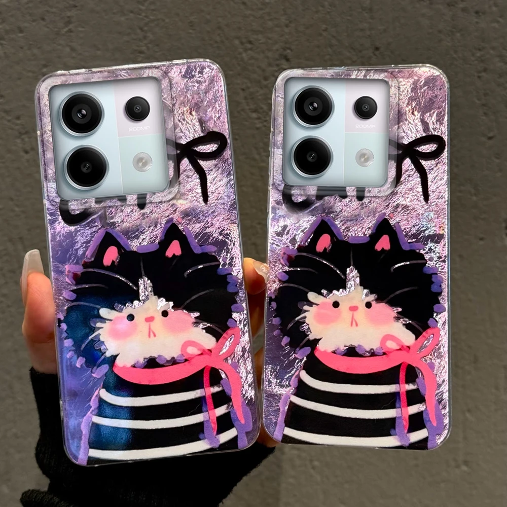 

Cute Purple Graffiti Cat Pattern Girls Women Phone Case For Xiaomi Poco X5 M6 X6 X3 NFC M5s C65 X7 Pro C61 Shockproof Cover