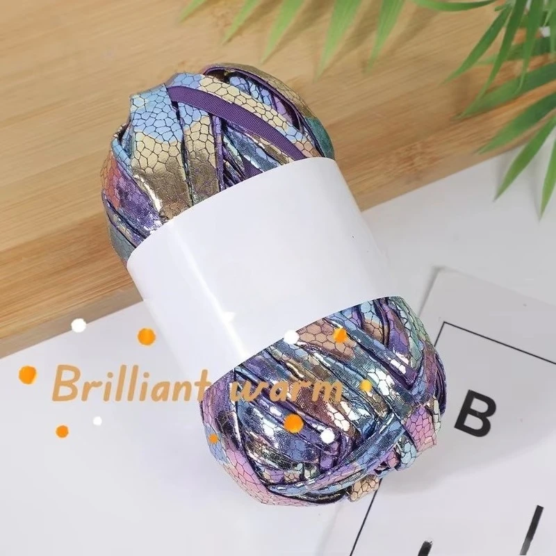 100g Cracked Imitation Leather Fabric Strip Crochet Yarn Shiny Sewing Thread Ball Magic Color DIY Handmade Knitted T-shirt