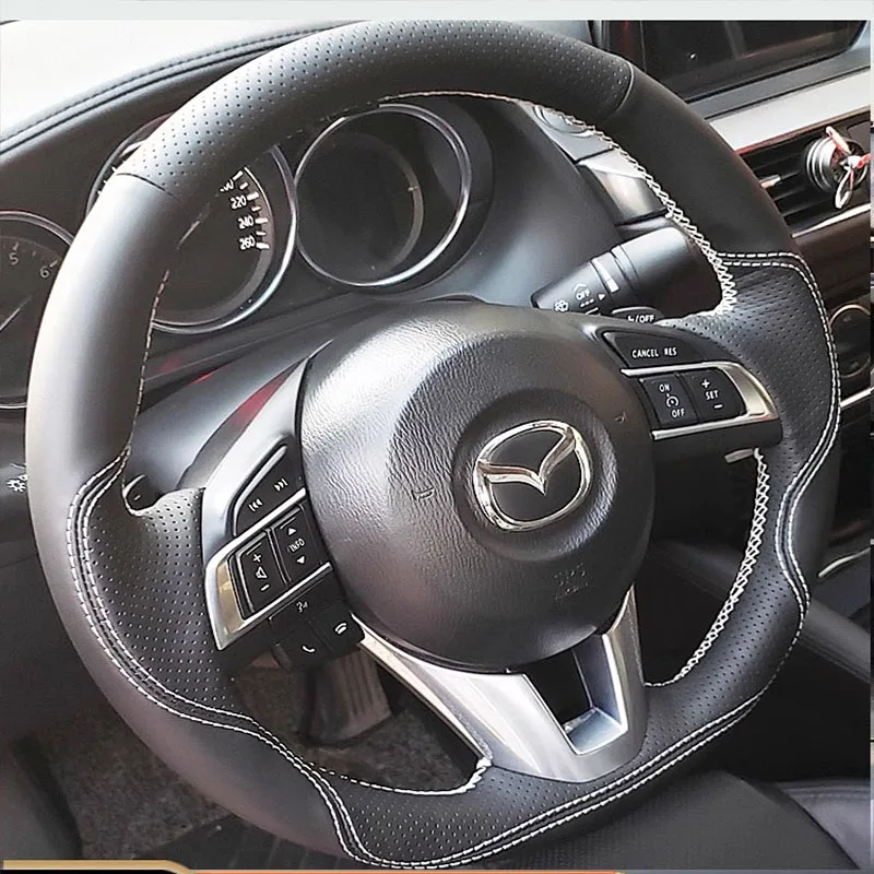 For Mazda CX-5 CX5 Atenza 2014 Mazda 3 CX-3 Scion IA 2016 Hand Sewing Genuine Leather Anti-Slip Car Steering Wheel Cover