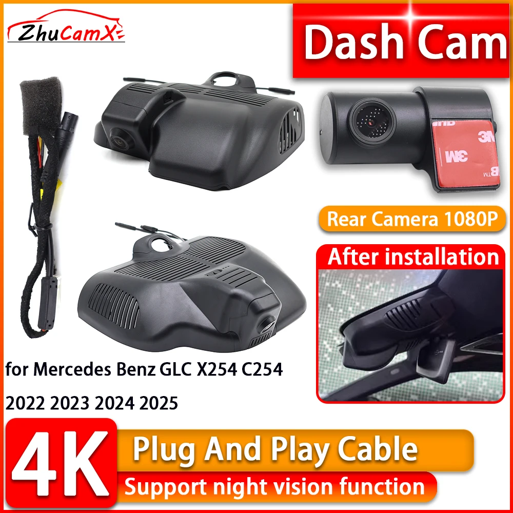 for Mercedes Benz GLC X254 C254 2022 2023 2024 2025 DVR Front Rear Car Camera Plug and Play Video Recorder UHD Wiifi 4K Dash Cam