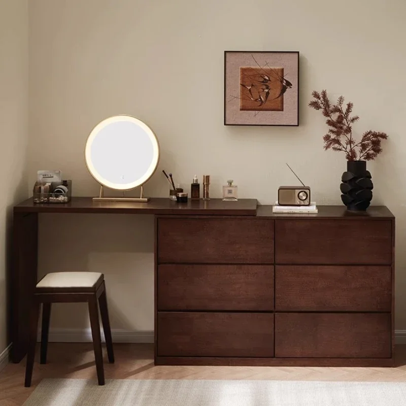 

Modern Makeup Vanity Table Chest Of Drawers Retractable Dressing Vanity Desk With Light Mirror With Seat Storage Cabinet Paint