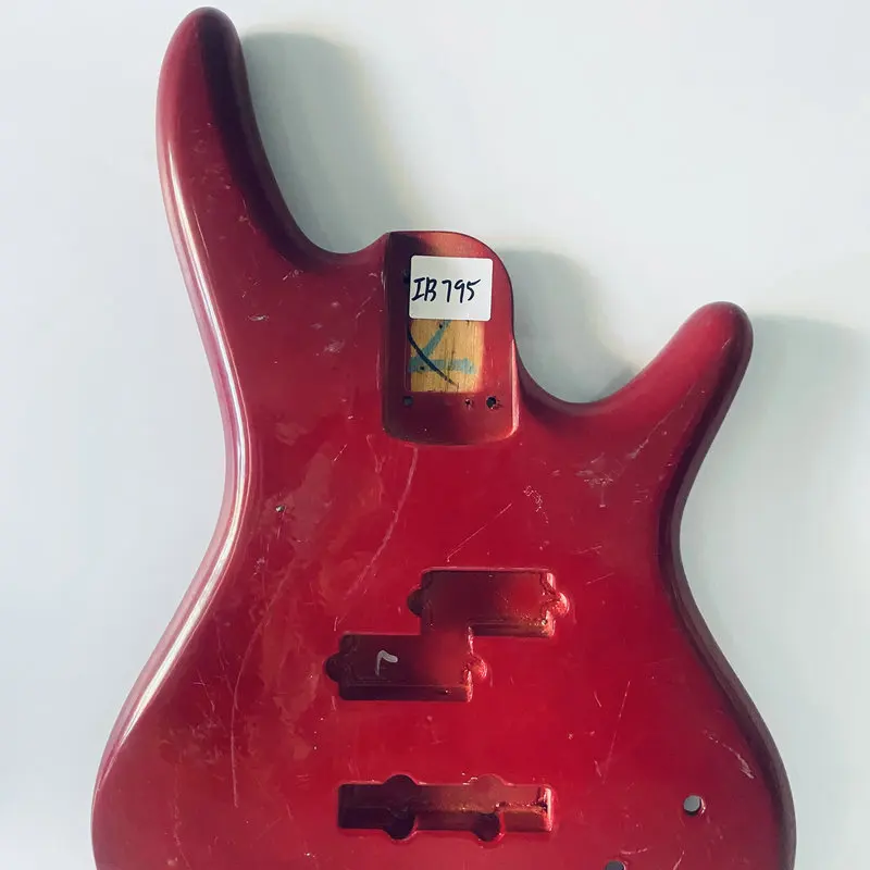 iB795 Red Color PJB Electric Bass Body with Damages Active Pickups Semi Finishing for Personal DIY Replace