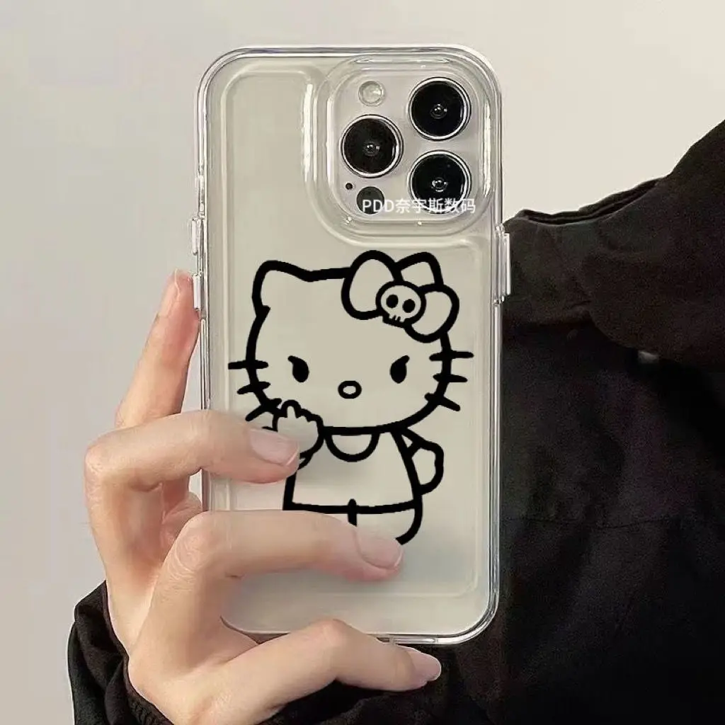 Sanrio Middle Finger Hello Kitty Fun Phone Case For iPhone 15 14 13 Pro Max 13 12 11 Pro X XR XS MAX 7 8 Plus Y2k Girl Cover