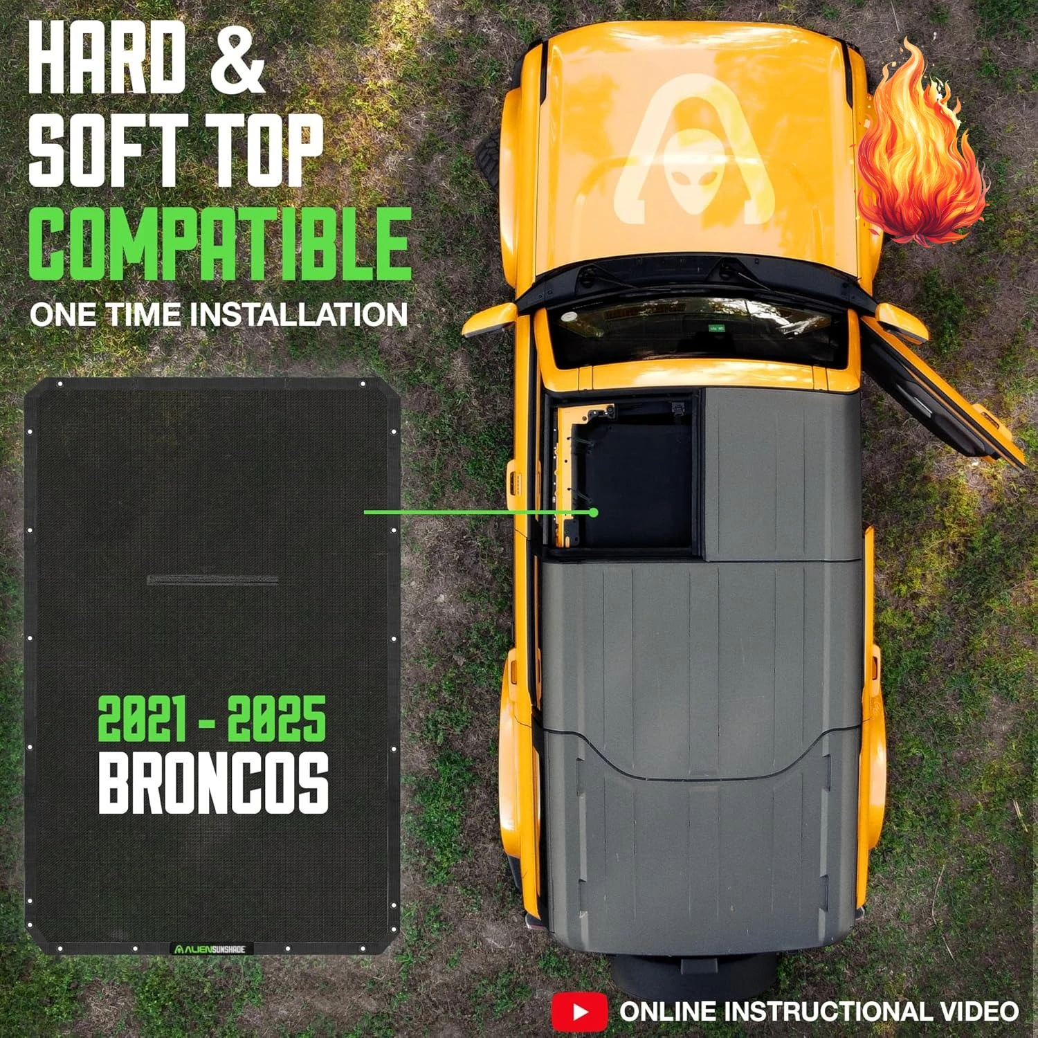 

for Ford Bronco Sun Shade Black (2021-2025) - Full Length for Bronco Sunshade Bimini Top Accessories 4 Door Premium Mesh Bikini