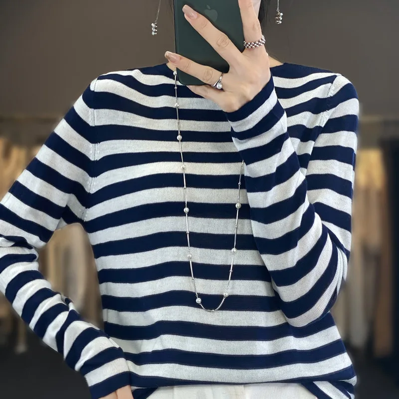 2023 New Cashmere Striped Sweater Women Loose Long Sleeve   Autumn and Winter Cashmere Striped Sweater Women