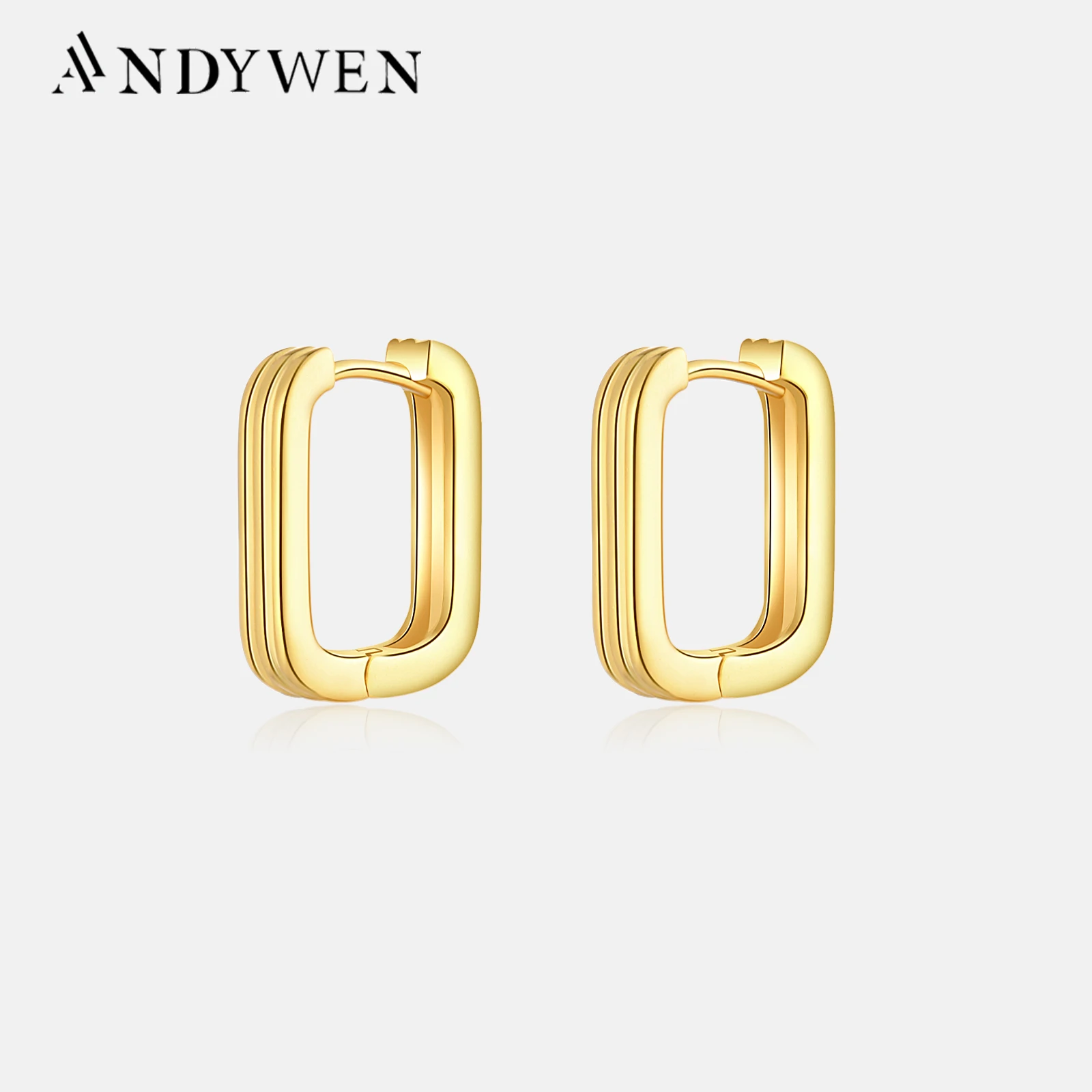 

ANDYWEN 925 Sterling Silver Gold Plain Square Hoops Earring Circle Women Rock Punk Clips Pendientes Round Huggies Fine Jewels