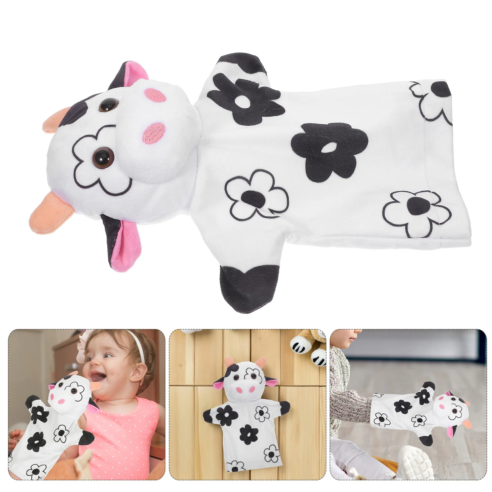 

Interactive Farm Animal Hand Puppet Adorable Cow Appearance Comfortable Touch for Long Play Sessions Toddlers Pretend Play