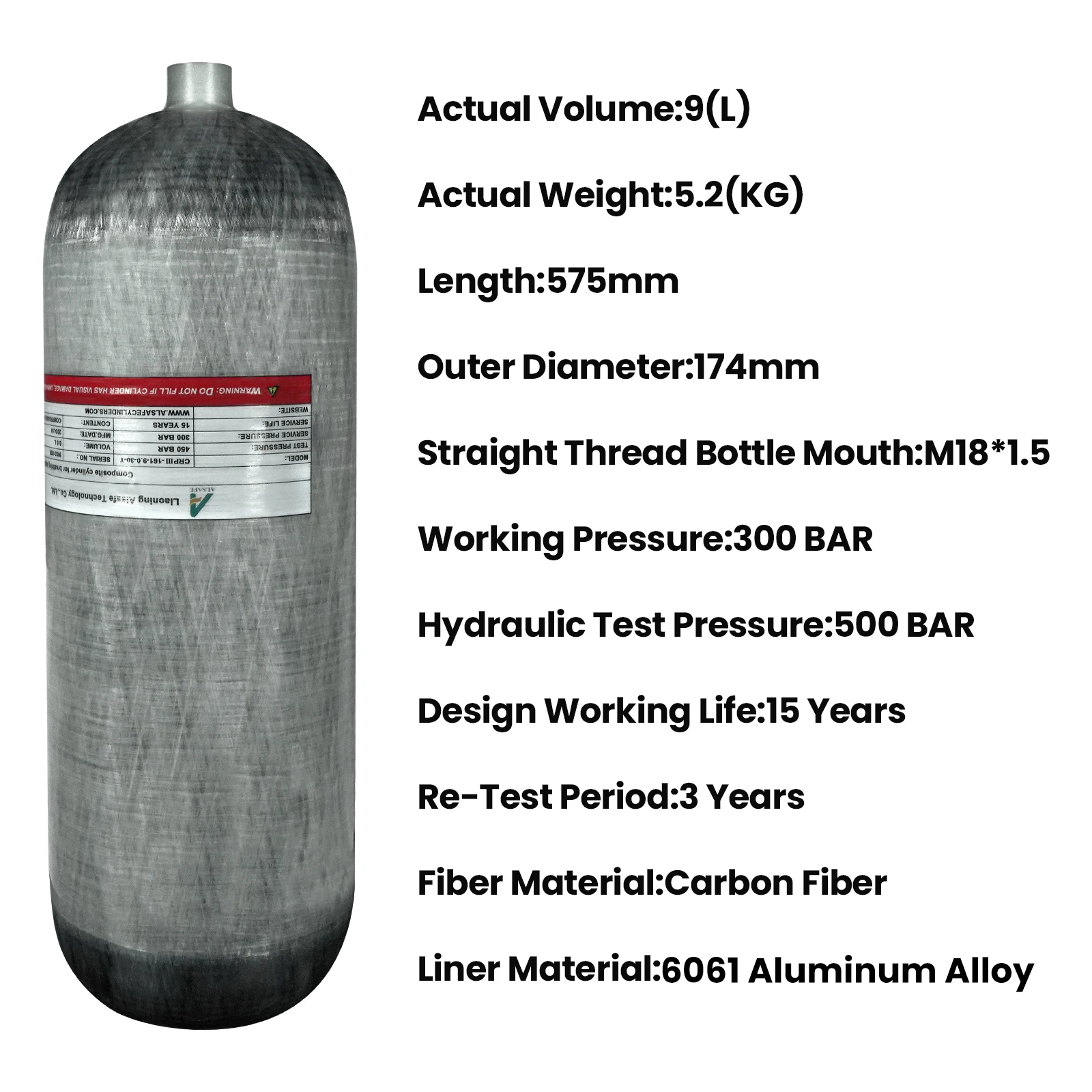 TUXING-4500Psi Scuba Diving Tank,9L Carbon Fiber Scuba Tank,Deep Dive Gas Cylinder,9000CC High Pressure Composite Cylinder