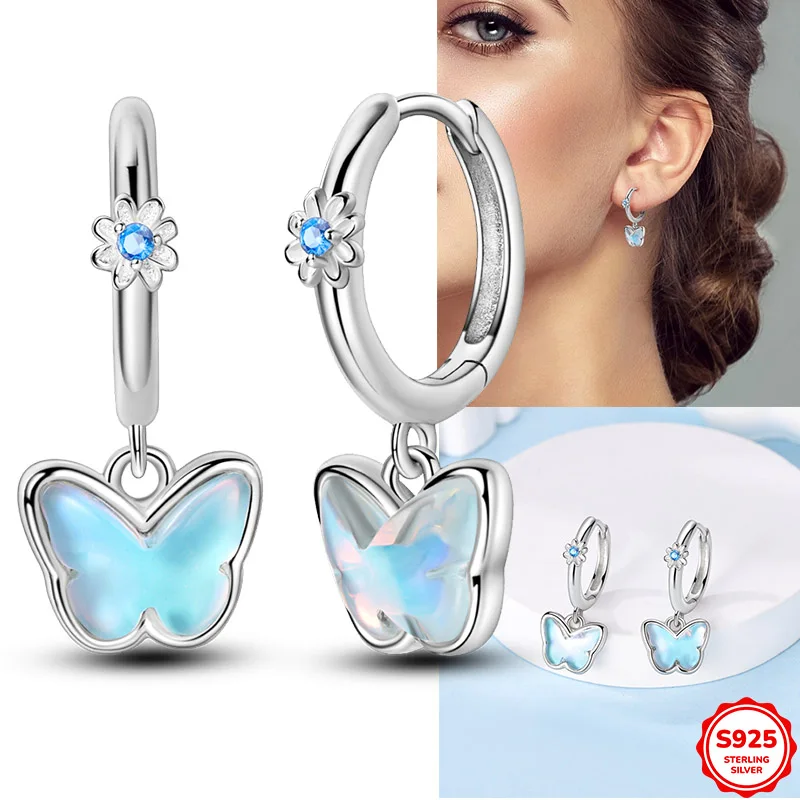 

Новые женские серьги-кольца из стерлингового серебра 925 пробы с эффектом северного сияния и бабочками, подходят для помолвок, вечеринок, повседневной носки, в качестве подарка.