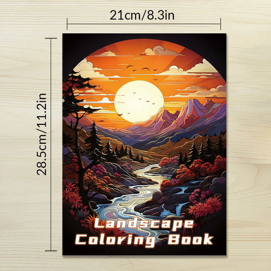 Stunning Landscapes Adult Coloring Book - 8.3 x 11.2 Inch 32 Page Coloring Book - Helps Reduce Stress and Ease Emotions