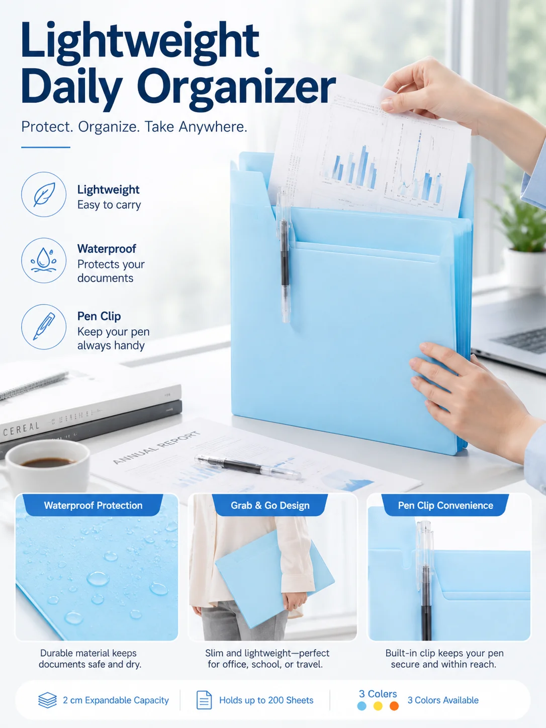 High Beauty Portable Document Bag, Lightweight Waterproof Transparent Test Paper Storage for Students