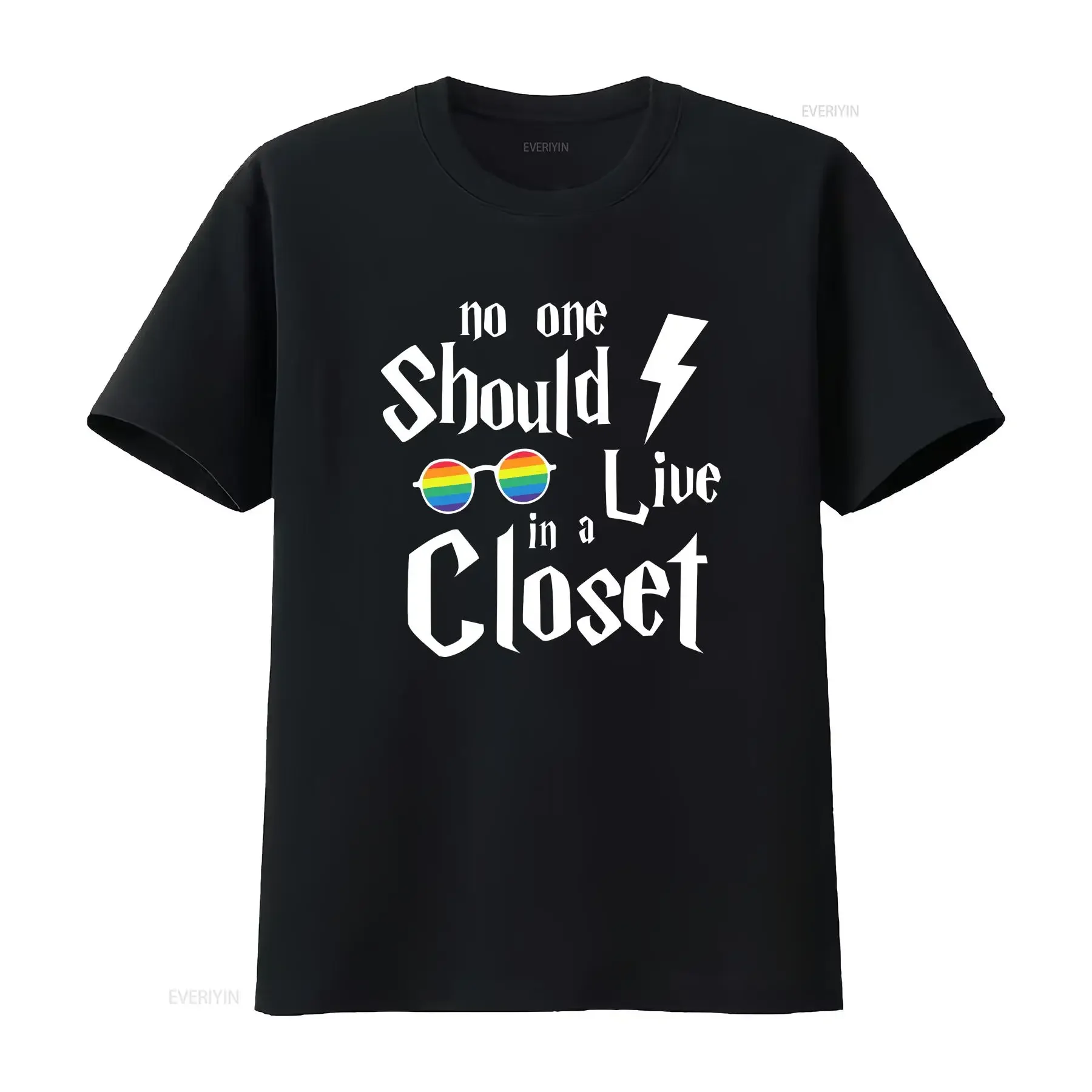 No One Should Live in a Closet T Shirt Black w Rainbow LGBTQ Size M vintage Washed streetwear Slightly Stylish Soft Casual