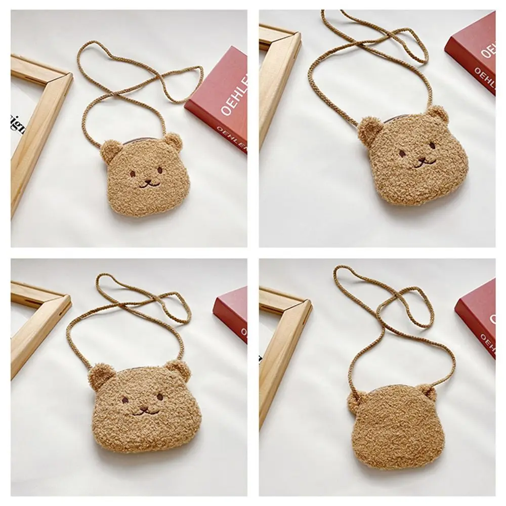 Bolso de hombro de felpa de oso de dibujos animados para niñas, bolso de mensajero lindo para niños, bolso cruzado Kawaii para niños, bolso al aire