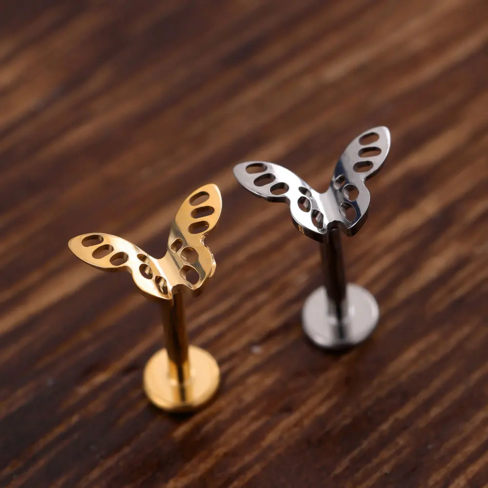 

ASTM F136 Titanium Butterfly Earrings Piercing Threadless Labret Pierced Jewelry Helix Tragus For Women And Men