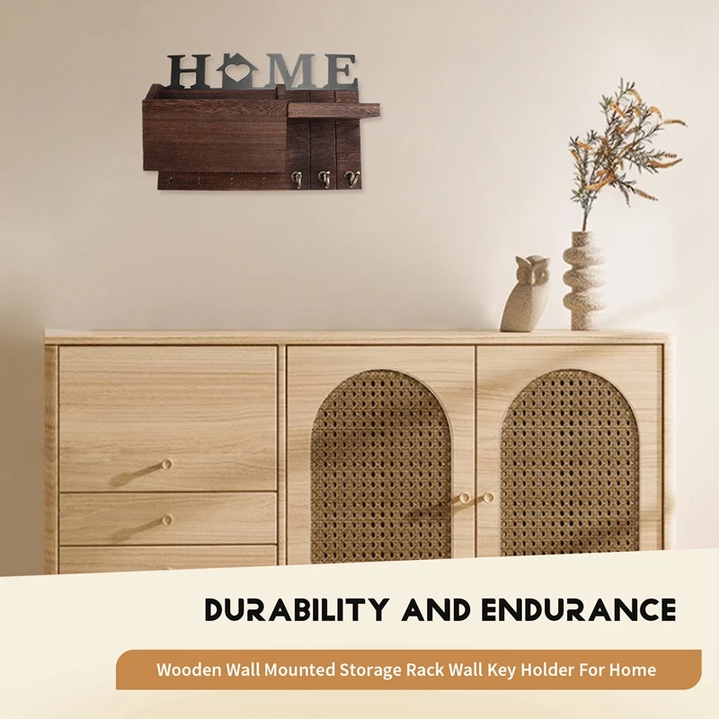 Wooden Wall Mounted Storage Rack Wall Key Holder Home Wall Key Holder Plant Mail Storage-ABAM view 5