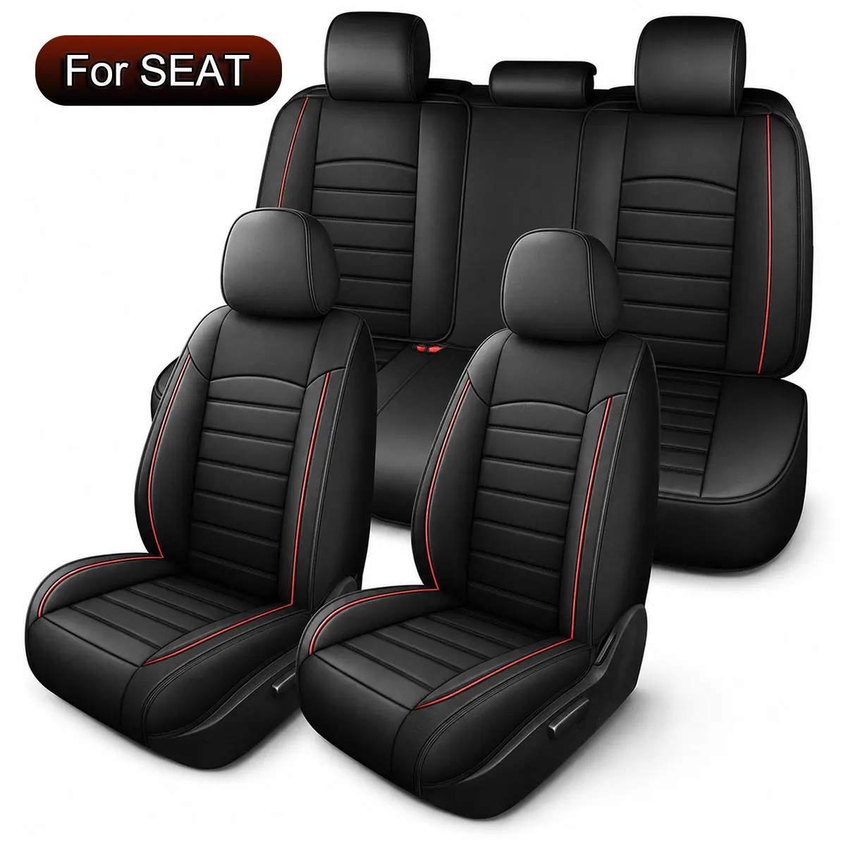 Set Completo di Protezioni per Sedili Auto, per SEAT Leon, Ibiza, Arona, Ateca, Tarraco, Cupra Formentor, Coprisedili in Pelle PU, Compatibili con Airbag, Impermeabili, Traspiranti, Morbidi, Facili da Installare