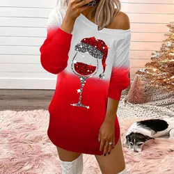 For Women's Autumn Winter Long-sleeved Casual Pullover Dresses Mini Party Dress Clothing Christmas Sexy Off Shoulder Dress