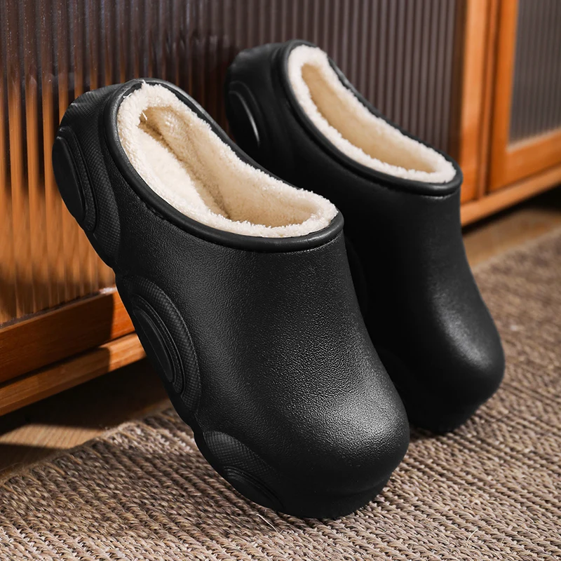 Winter Cotton Slippers Plush Lining Indoor Bedroom Shoes Warm Cotton Shoes Outdoor Waterproof Women Men Slipper Slip on EU 36-45