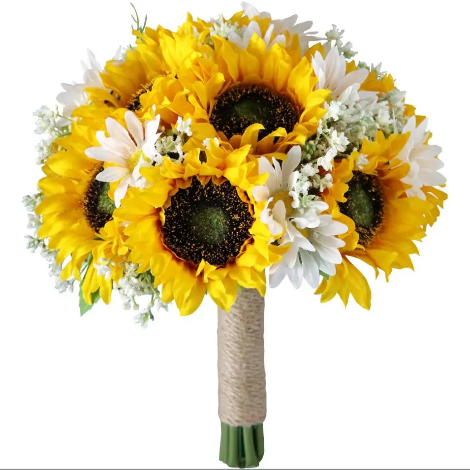 Beautiful  Waterfull Sunflower Bouquet High Quality Silk Flower Artificial Flowers bridal Decoration Fake Flower Wedding Bouquet