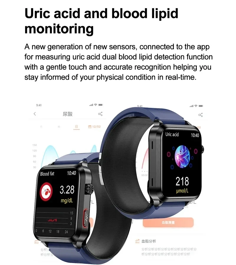 New Precision Blood Pressure Measurement Health Smart Watches Air Pump Airbag Men Blood Glucose Lipid ECG Watch For Android iOS