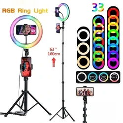 10in 26cm Selfie Ring Light RGB Phone Stand Holder Photography RingLight Circle Color Lamp LED Fill Light Makeup Trepied Live