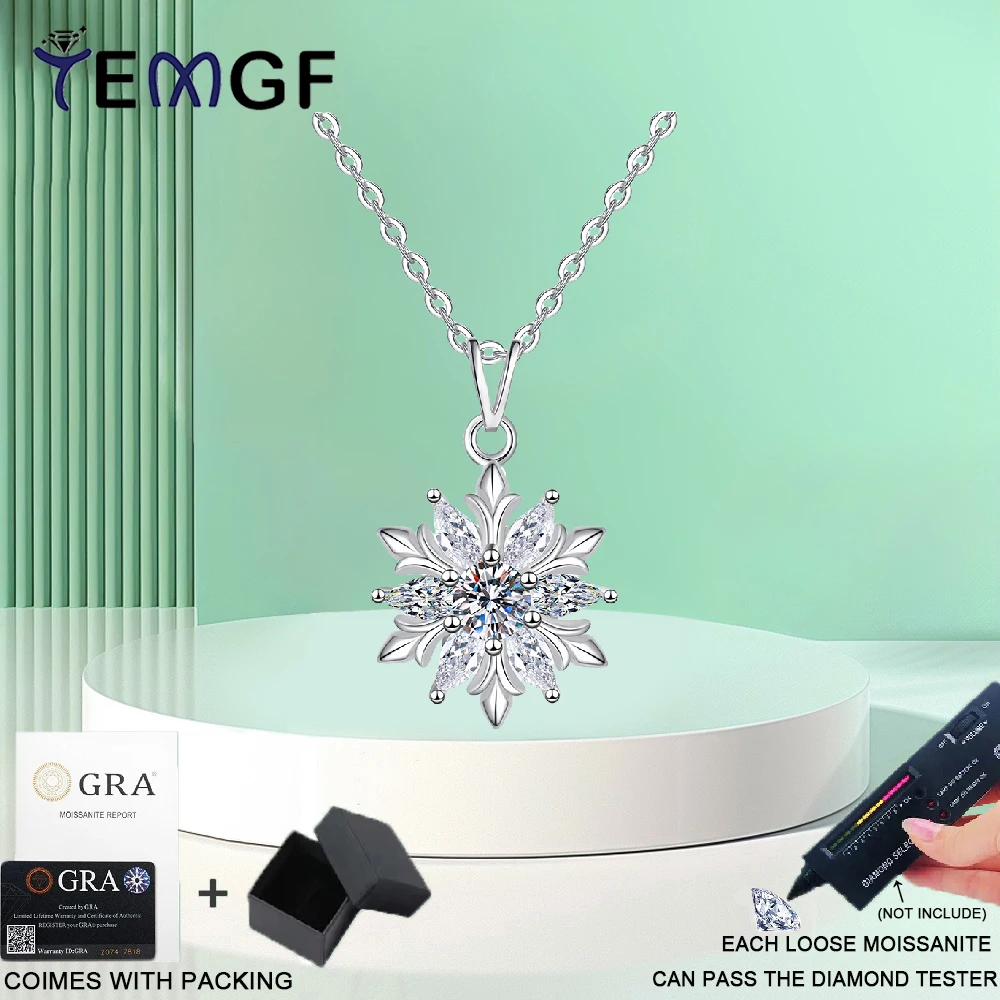 

TEMGF 4mm Moissanite Necklace 925 Sterling Silver Snowflake Pendant Neck Chain for Women Romantic Fine Jewelry Birthday Gifts
