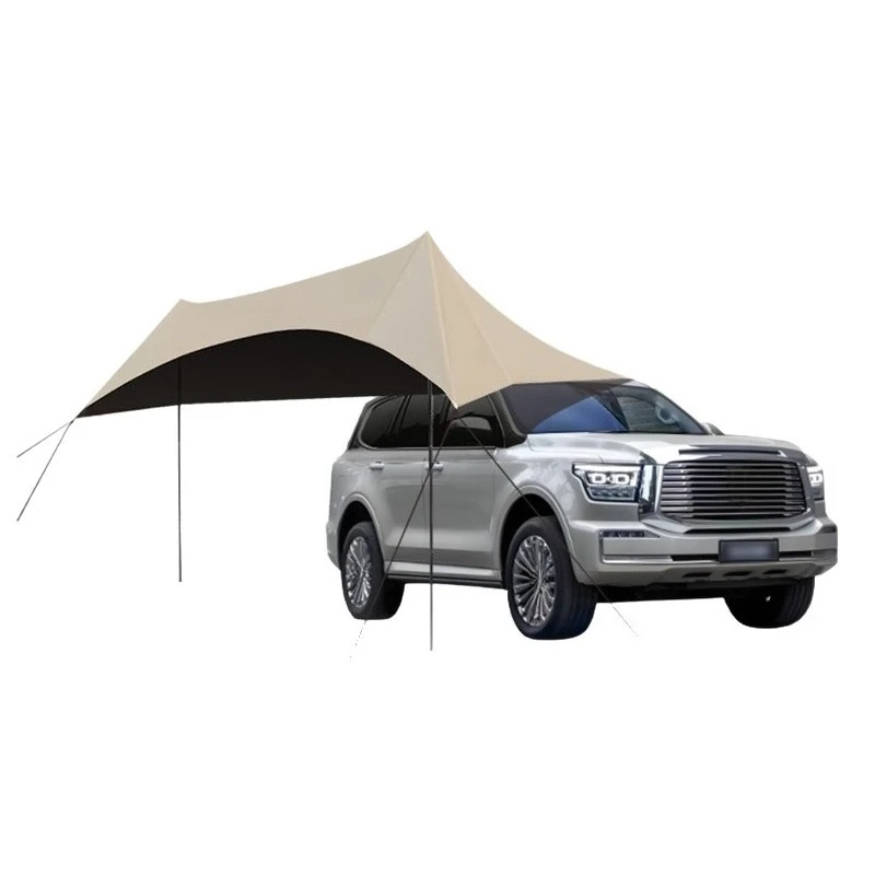 Car Side Awning with UV Block Fabric, Portable Vehicle Sun Shade with Adjustable Poles, Lightweight 2-in-1 Car Camping Shelter