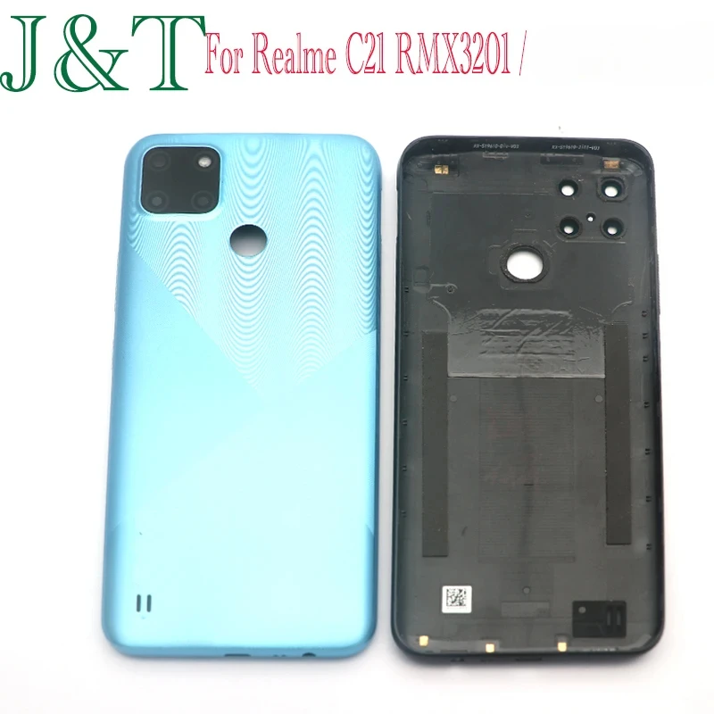 For Realme C21 RMX3201 Back Battery Cover Rear Panel Door Housing Case With Power Volume Button Replacement Parts