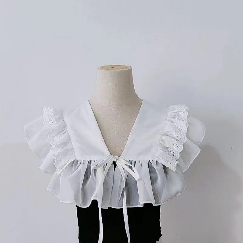 Japanese Style Sweet Double Layer Ruffled False Collar Women Versatile Big Lapel Shawl Decorative Lace Collar Dicky Collar