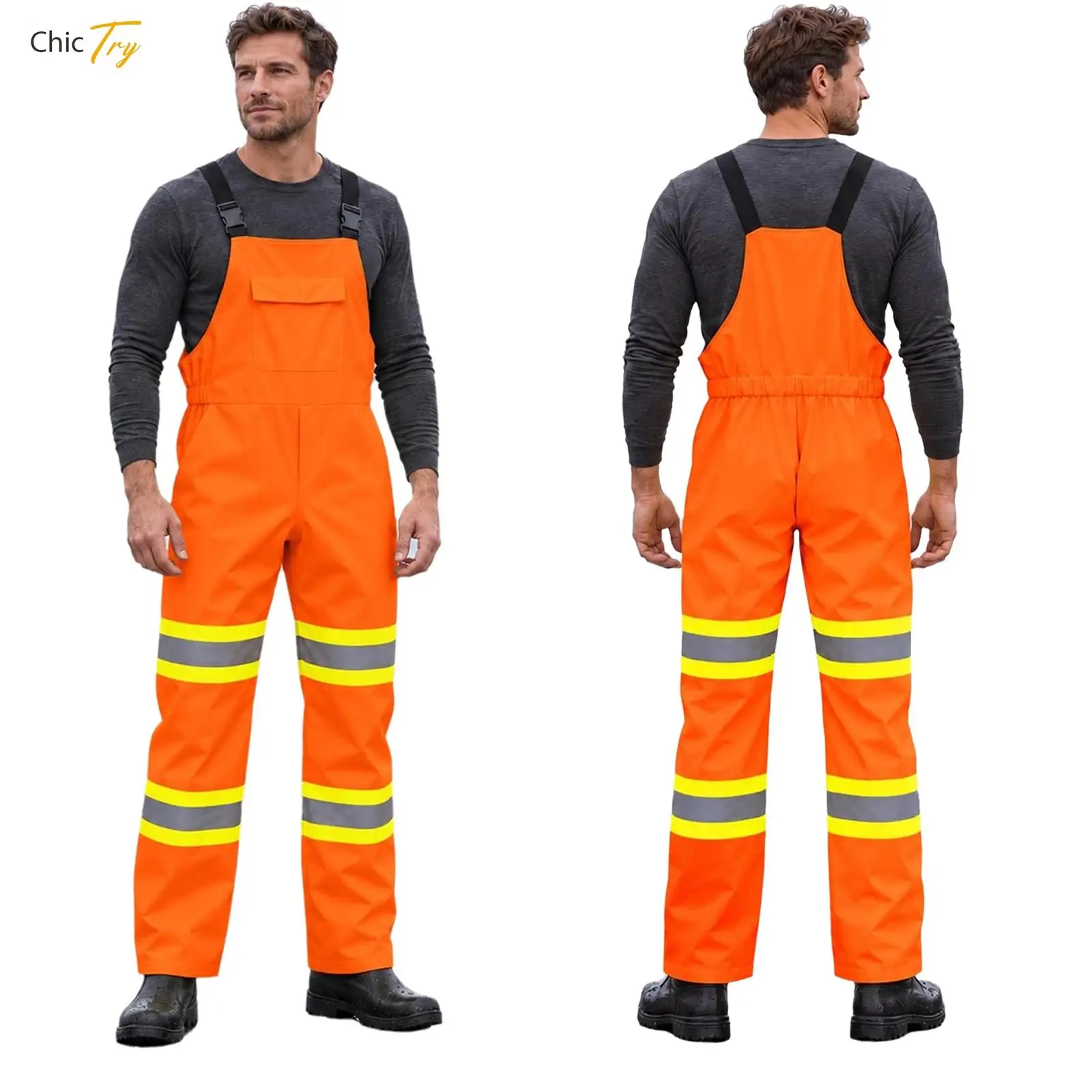 Construction Work Jumpsuit Men Water Resistant Fishing Overalls Workshop Uniforms Adjustable Straps Bib Coveralls with Pockets