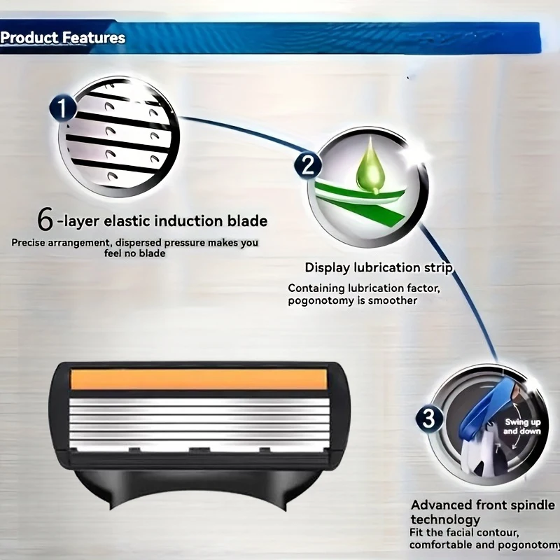 4/8/12/24/48 قطعة 6-شفرة ماكينة حلاقة من الفولاذ المقاوم للصدأ للبشرة الحساسة إغلاق حلاقة مريحة تصميم كلاسيكي ريترو يدوم طويلاً #5