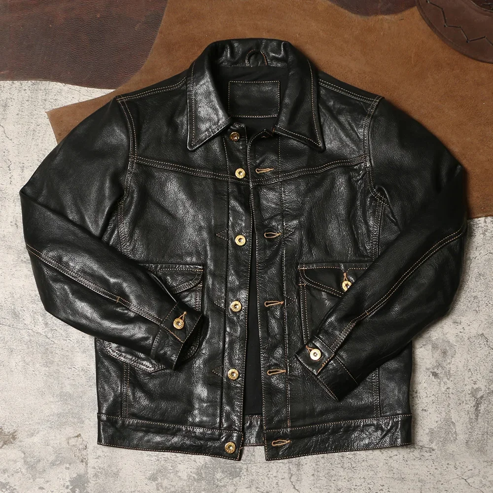 Blunt Razor 506 Batik Goat Shrink Leather Jacket Lapel Short Leather Coat Spring and Autumn Men's Retro Tooling Leather Jacket