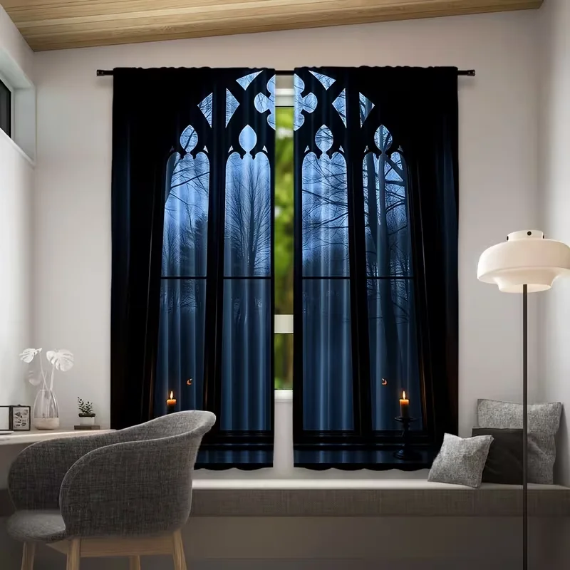 Gothic-Style Curtains for A Horror-Themed House, Featuring Rod Pocket Design Living Room, Ideal for Home and Room Decor Curtains