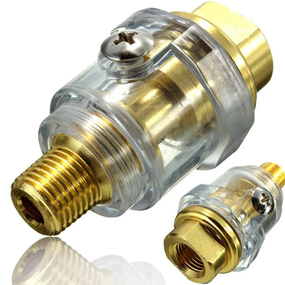 Brass Lubricator For Air Tool Gold In-Line Lubricator Oiler 1/4 Inch 1/4 Internal Thread +1 / 4 External Thread