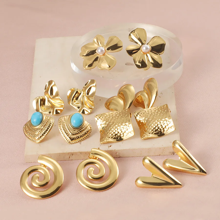 

2Pairs/Lot Stainless Steel Fashion Punk Trendy Women Earring Big Clip 20-30mm Flower Heart Stud Jewelry Gift