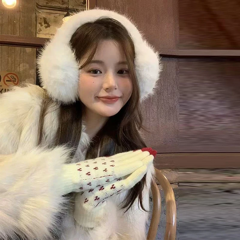 بلون دافئ ومضاد للتجمد غطاء للأذنين قابل للطي لطيف تقليد الأرنب الفراء أفخم غطاء للأذنين الرياضة في الهواء الطلق الشتاء سماعات