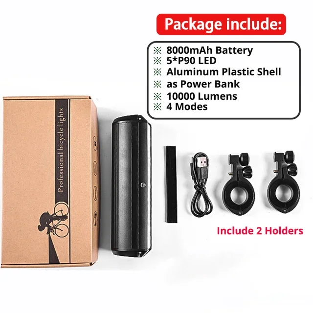 10000LM Fietslicht Voor Fiets Licht Waterdicht 8000mAh 5 * P90 Zaklamp USB Opladen MTB Road Fietsen Lamp accessoires
